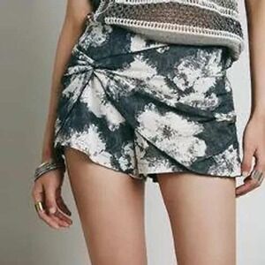 Free People Womens Linen Blend Tie Front Shorts Black White Tie Dye Size S Boho